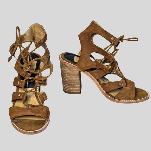 Dolce Vita Lyndon Sandals Women’s Size 6.5 Brown Suede Lace-Up Block Heel Boho - Picture 6 of 13